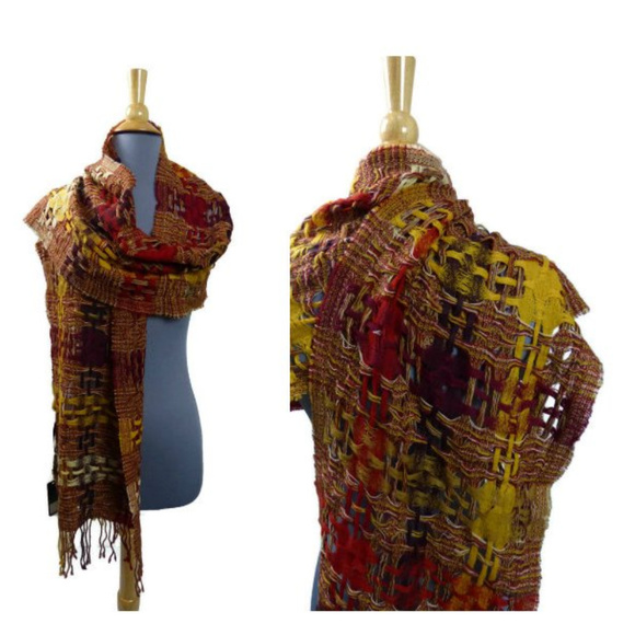 Asian Eye Accessories - Asian Eye Soft Wool Open Weave Scarf Plaid Fringed